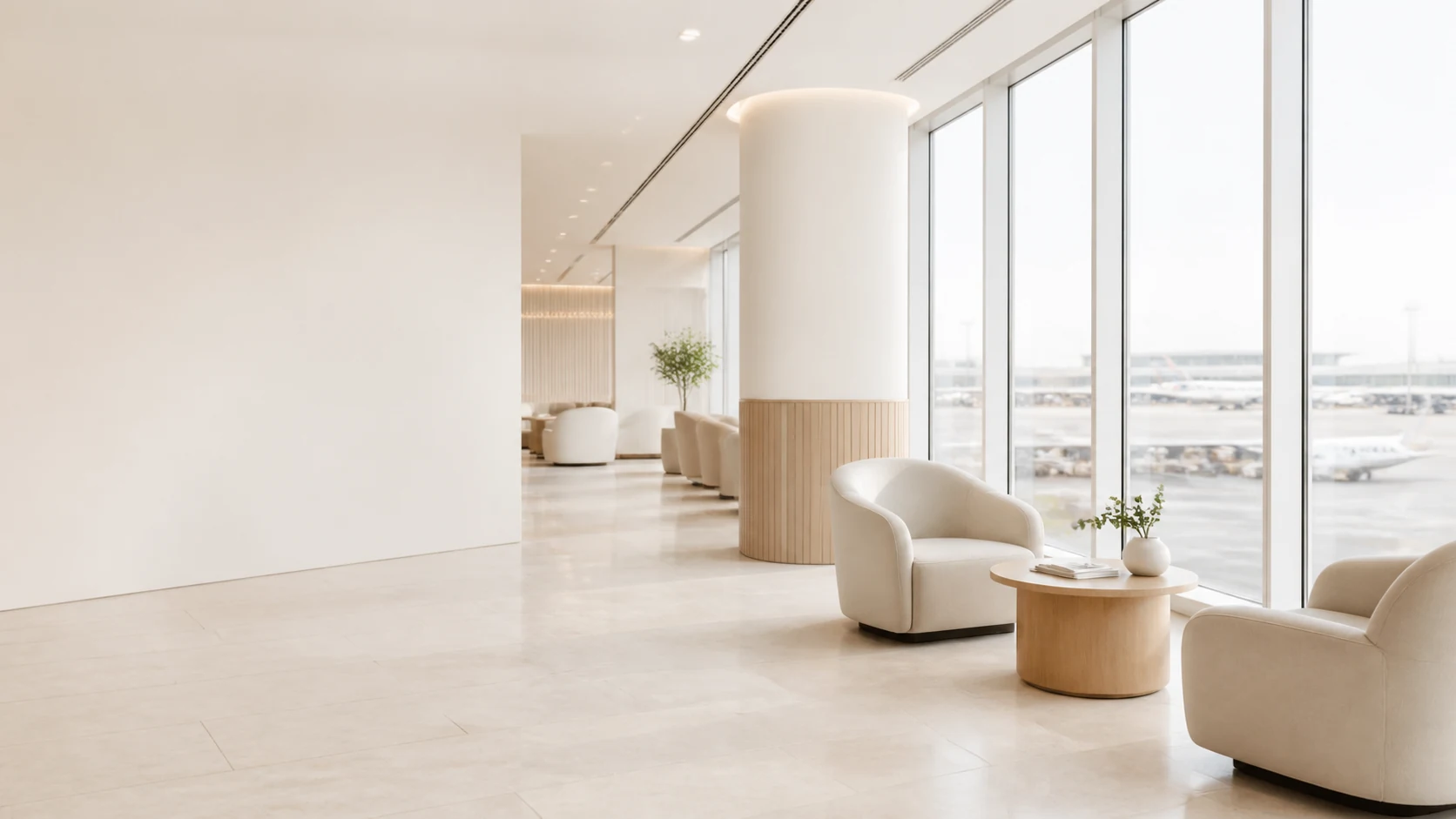 Bright, calm airport lounge seating
