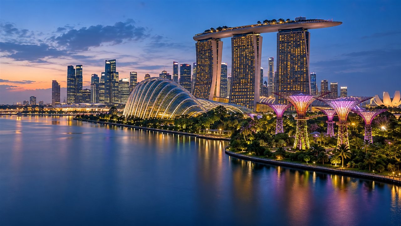 Singapore Marina Bay skyline and Gardens by the Bay