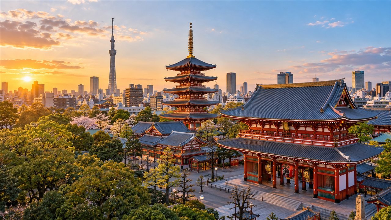 Senso-ji temple and Tokyo Skytree in Tokyo