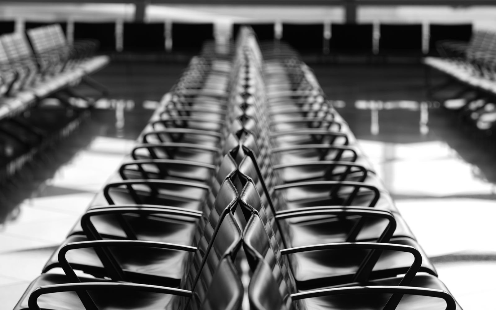 Modern airport departure seating and windows