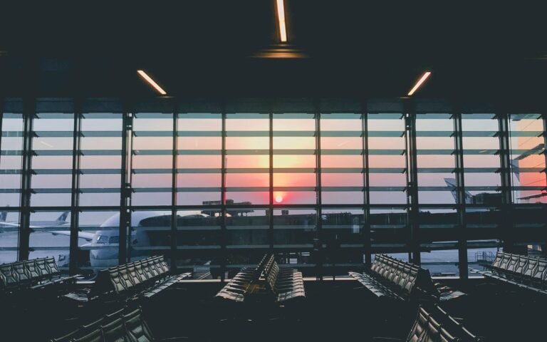 Spacious airport seating with a view of the apron